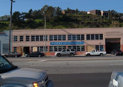 Front of the building with our temporary banner